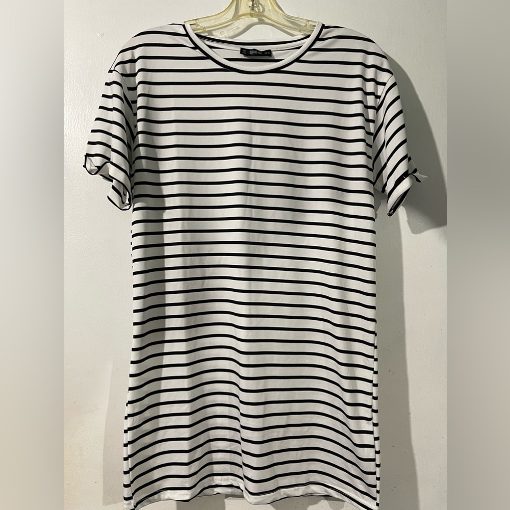 White and black t-shirt dress.